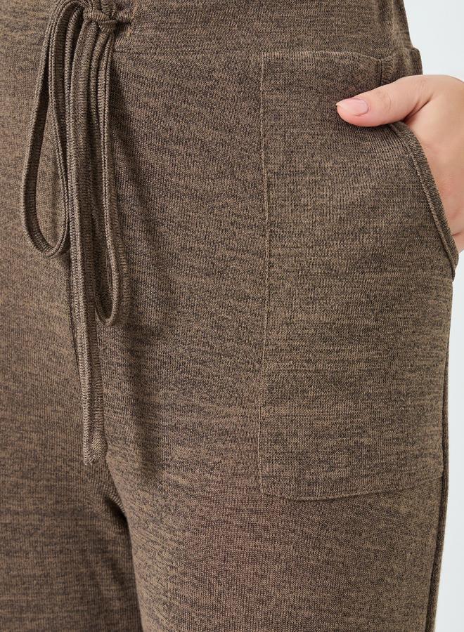 Styli Women Brown Solid Knit Pants with Pocket - Image 2